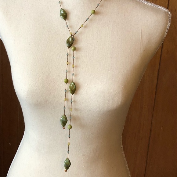 Open end hand knotted stone and crystal necklace - Picture 4 of 5